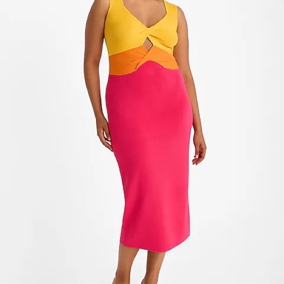 NWT Express flattering Body Contour
Color Block Cutout Midi
Sweater Dress dress. - Picture 6 of 15